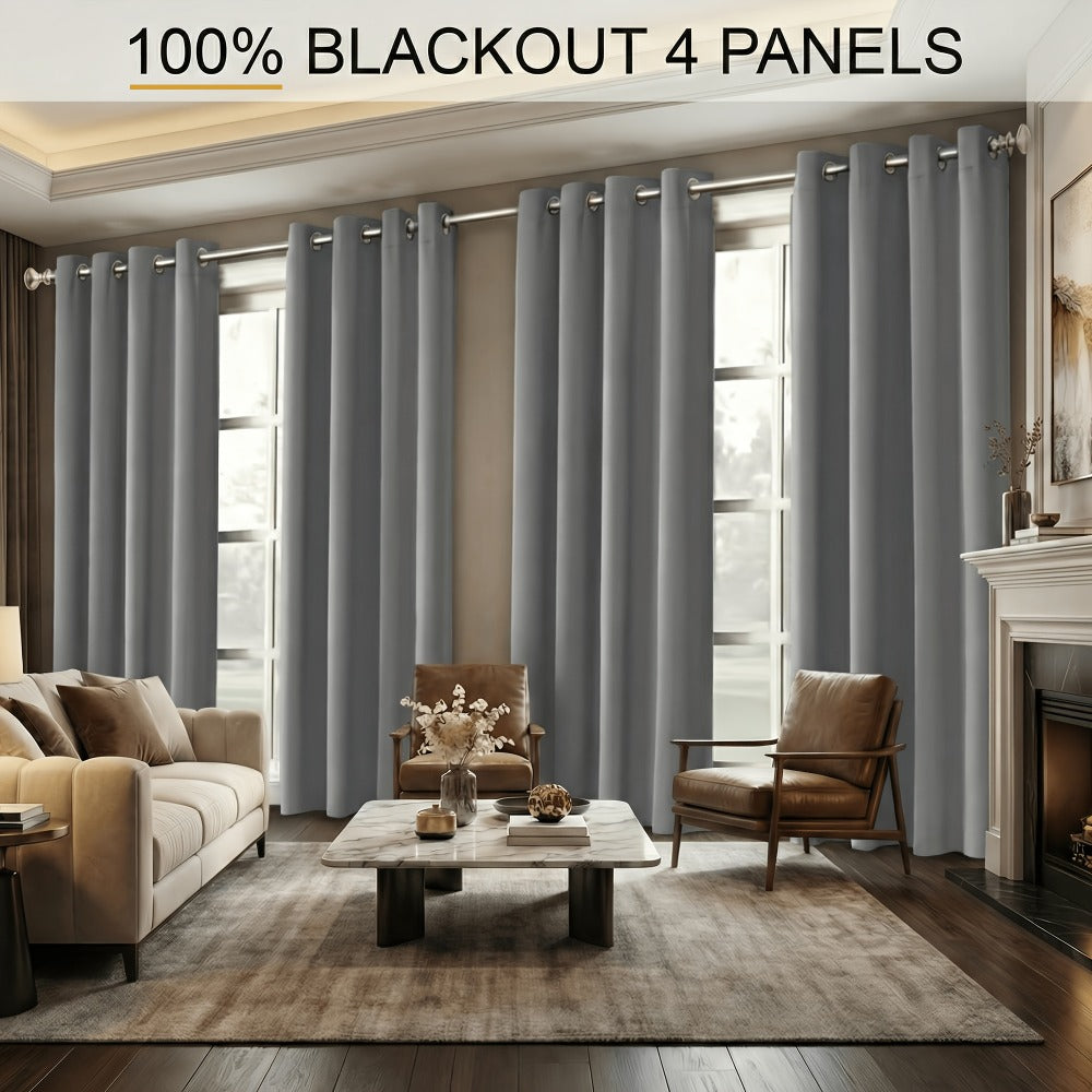 4-Piece Blackout Curtain Panels - Thermal Lining for Bedroom Privacy