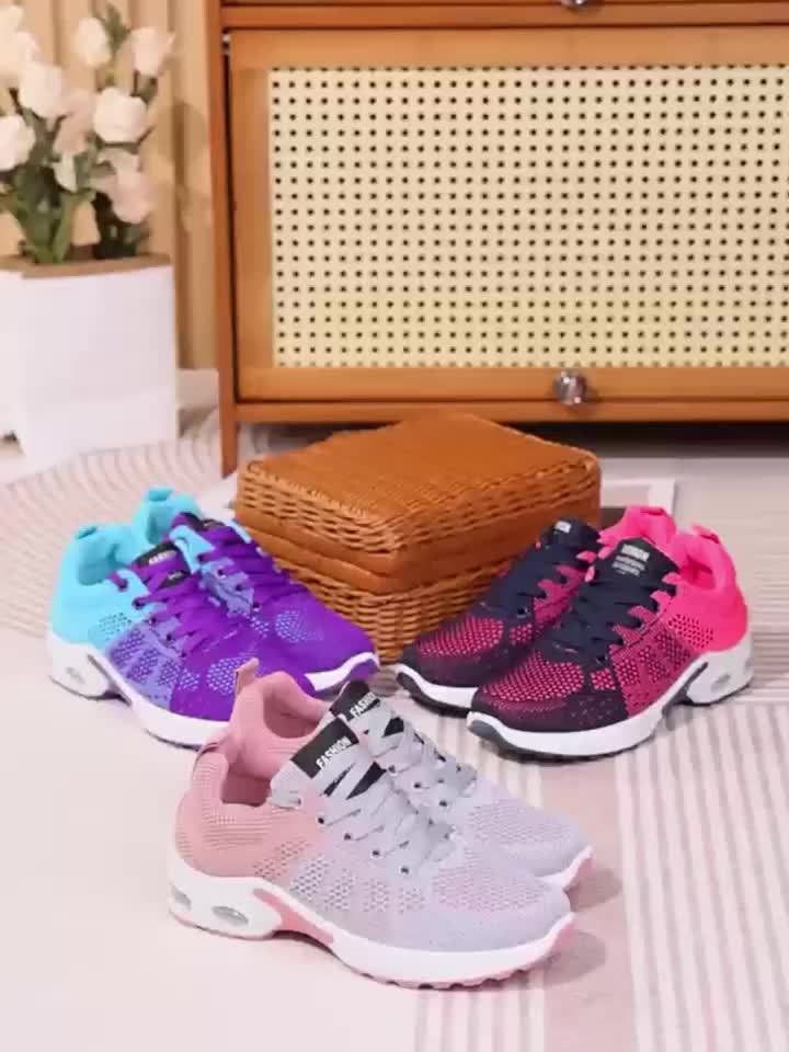 Sneakers, New Women's Road Running Shoes Knitted Mesh Color Blocked Breathable Comfortable Casual Shoes Lightweight Soft Bottom Air Cushion Cushioned Running Shoes Four Seasons Fashion Versatile Outdoor Leisure Sports Walking Women's Shoes