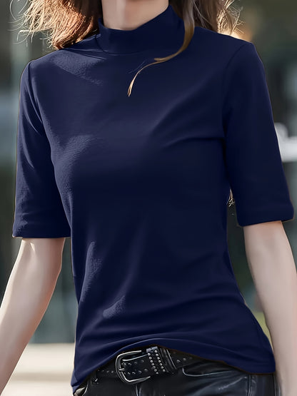 Women'S Casual T-Shirt - High Elasticity Solid Green Crew Neck Top, Machine Washable & Dry Cleanable, Regular Fit All-Season Versatile Shirt for Casual Attire, Ladies T Shirts, Elegant Style, Highelasticity Fabric