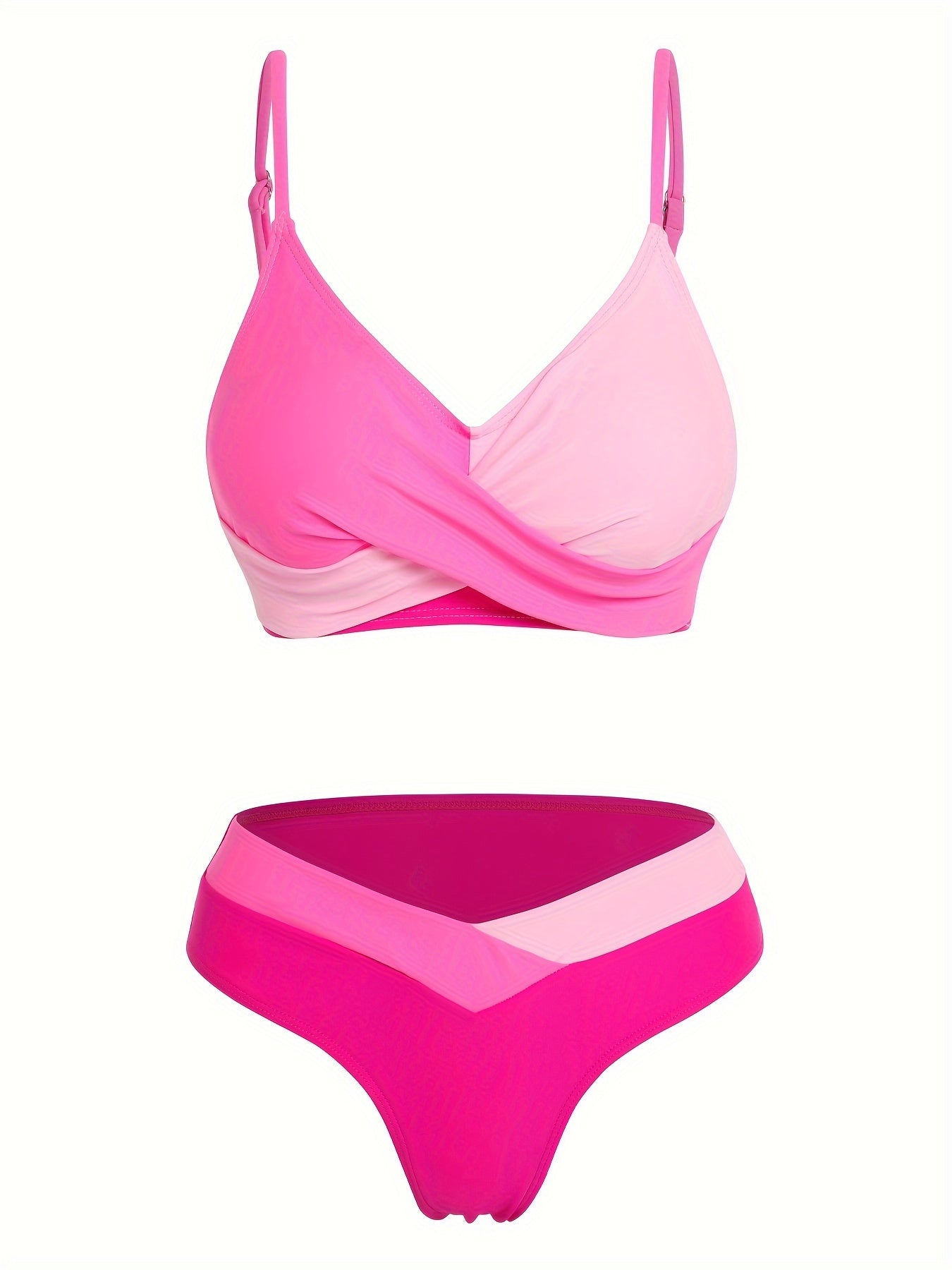 Women'S Two-Tone Cross-Front Tankini Set, Vacation Beach Swimwear, Contrast Color Design, Comfort Fit Tankini Set