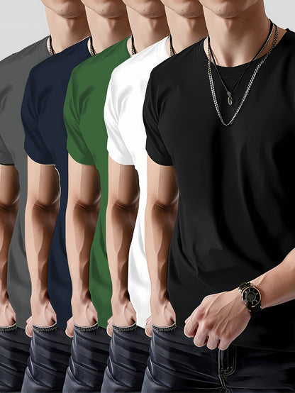 Five-Piece Collection, Made of 100%, Featuring Short-Sleeved T-Shirts in a Classic Solid Color, Suitable for Both Men And Women