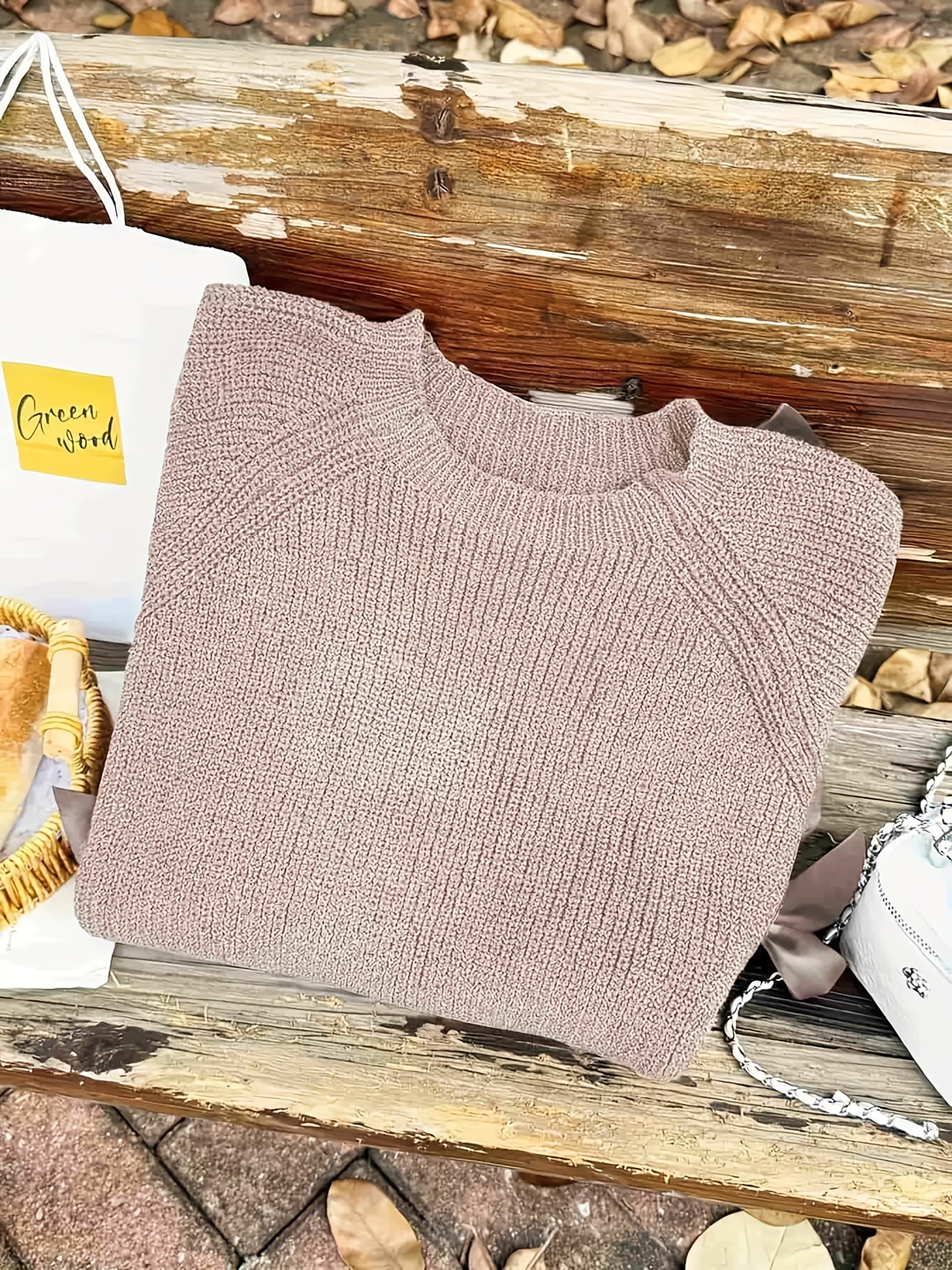 Plus Size, Plus-size  Sweet Style, Round Neck Balloon Sleeve Bow Sweater, Autumn and Winter Atmosphere Items