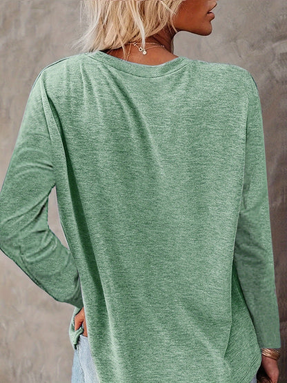 3pcs Women's Autumn/Winter Basic Warm Comfortable Split Plain Long Sleeve Chest Pocket T-Shirt Casual Comfortable Top Fashion T-Shirt