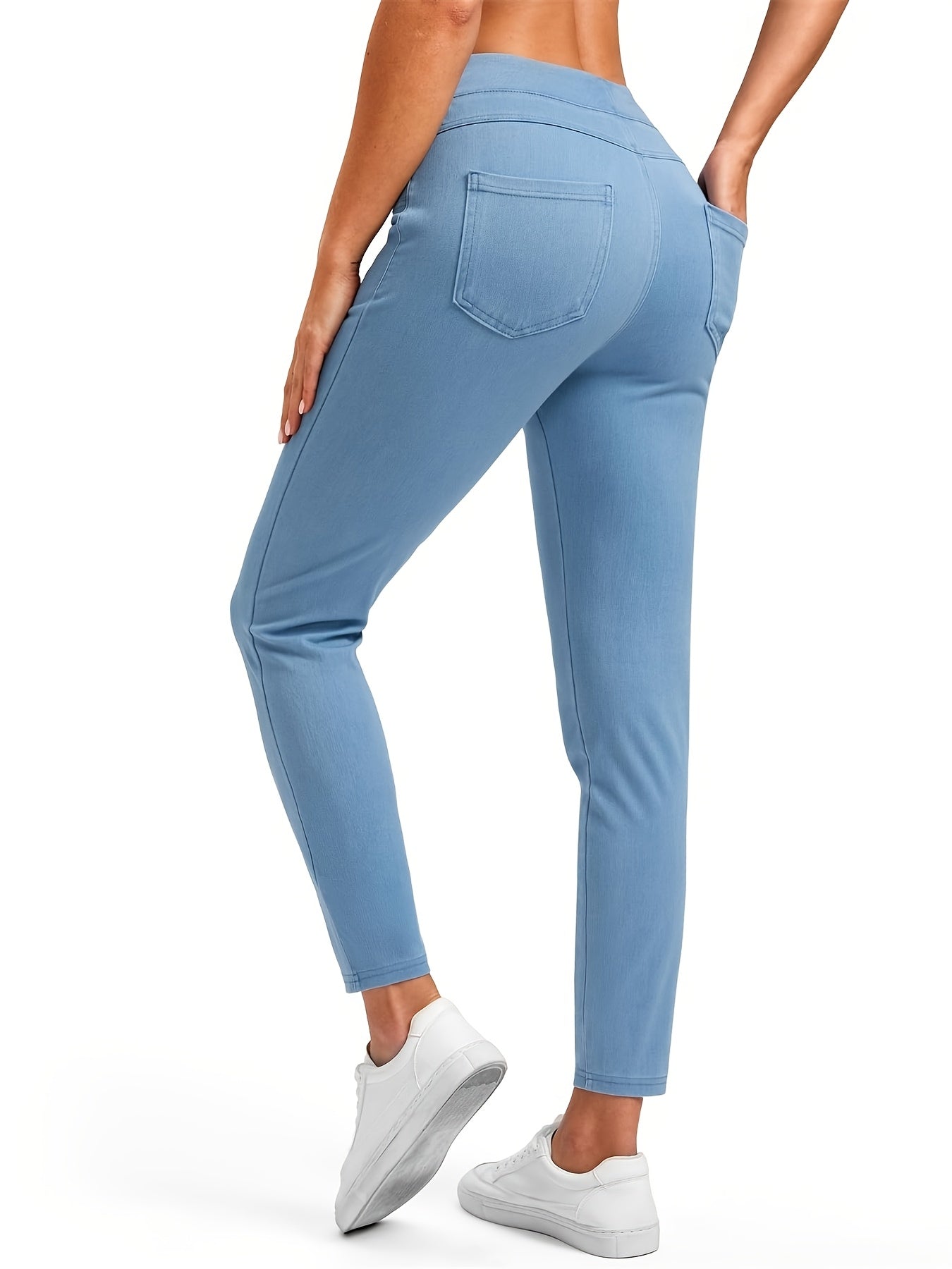 Jeggings Pull On Stretchy Jeans for Women High Waisted Skinny Jean Leggings Tummy Control Denim Pants with Pockets