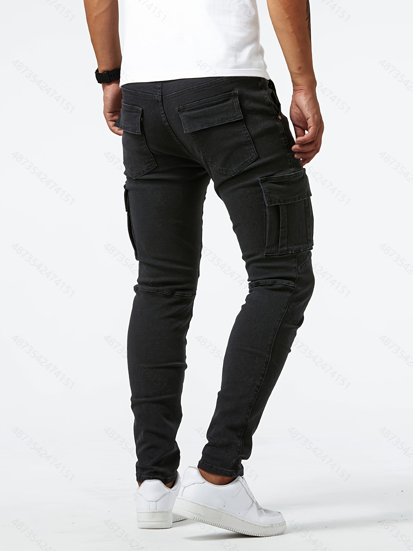 Slim Fit Multi Pocket Jeans, Men's Casual Street Style High Stretch Denim Pants for All Seasons Outdoor