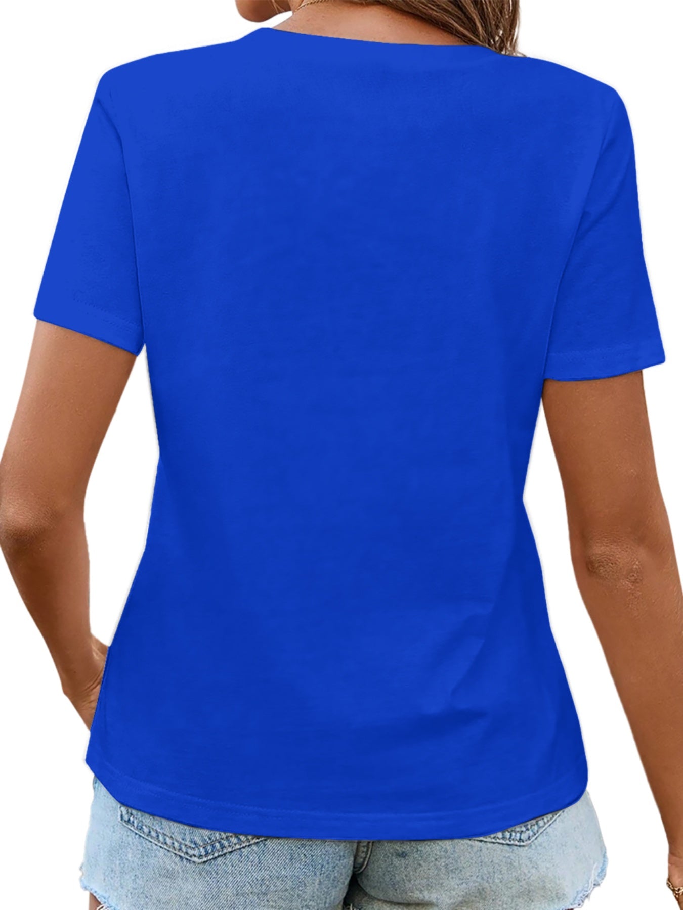 Women'S Elegant Vneck Short-Sleeved T-Shirt | Featuring Flag Print, Soft Stretchy Fabric, Machine Washable, Ideal For Spring/Summer Casual Wear