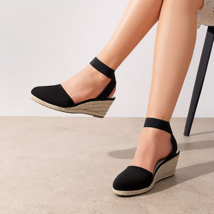 Stylish And Comfy Espadrilles with Elastic Ankle Straps, Perfect For. These Breathable Wedge Sandals Are Ideal for Outdoor Walks And Can Be Easily Put on And Taken Off, Making Them Suitable for Various Occasions., Women Shoes