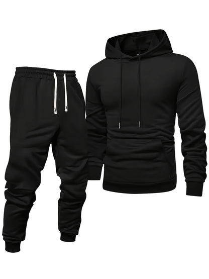 [ 6pcs Set ] Men's Casual Sports Hooded Sweatshirt Set, Long Sleeved Hooded Sweatshirt Paired with Drawstring Pants, Regular Style, Knitted Fabric, Black, Red, Gray, Three Color Combination Set, Solid Color Design