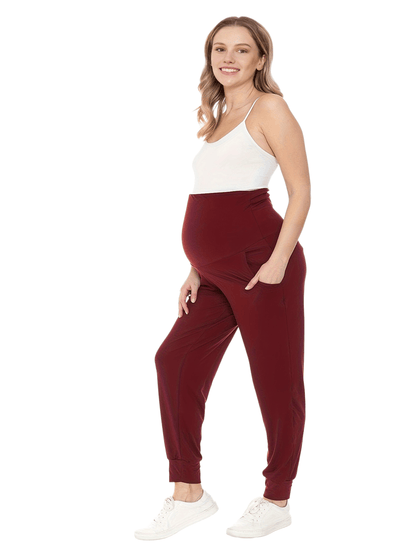2pcs Women's Maternity High-Waisted Stretchy Pants - 95% Rayon 5% Spandex Tummy Control Elastic Waistband, 7/8 Length with Pockets for Running, Lounge & Postpartum - All-Season Comfort (Black & Grey), Maternity Pants, Pregnancy Clothing, Solid Color Pants