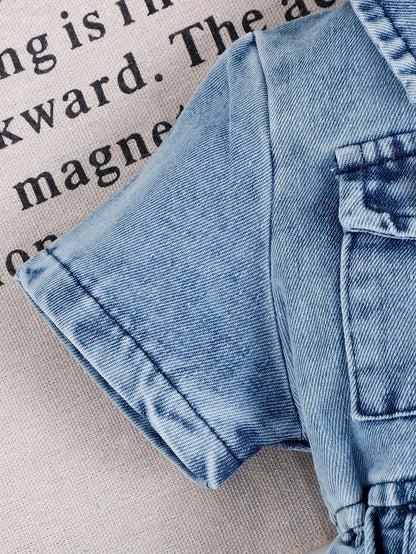 Baby Sky Blue Denim Utility Shorts - product view 15