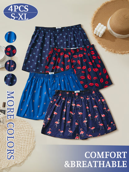 4 Packs Men's 100% Cotton Boxer Loose Fit Briefs Daily Wear & Sleeping underwear boxer shorts