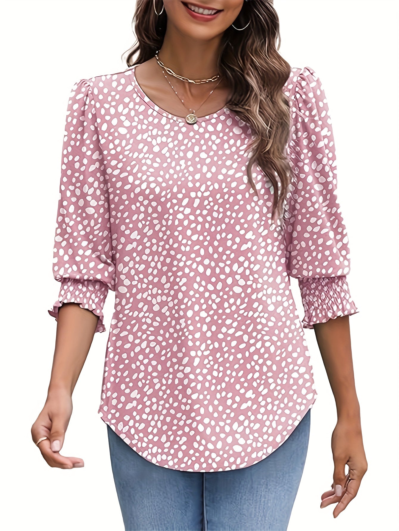 2025 Fashion for Women: Elegant Casual 3/4 Sleeve Top Coat with Pleated Cuffs And Round Neck from Europe And The United States