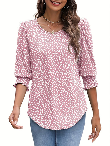 2025 Fashion for Women: Elegant Casual 3/4 Sleeve Top Coat with Pleated Cuffs And Round Neck from Europe And The United States