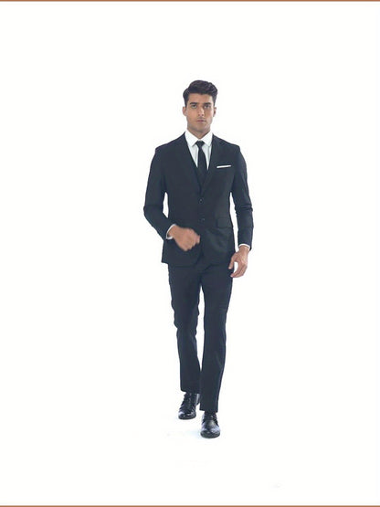 Men's Solid Color Complete 3pcs Suit Set Slim Fit Modern Tailored for Weddings Business Graduation Father's Day Gifting Express Delivery