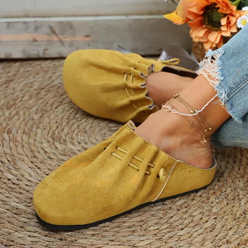 2026 New Arrival Yellow Mules Slip On Shoes - Soft Ruched Upper with Adjustable Drawstring Tie Comfortable Slip-On All Day Comfort Wear Perfect Everyday Casual Summer Vacation - Fast Local Warehouse Shipping, Women Shoes
