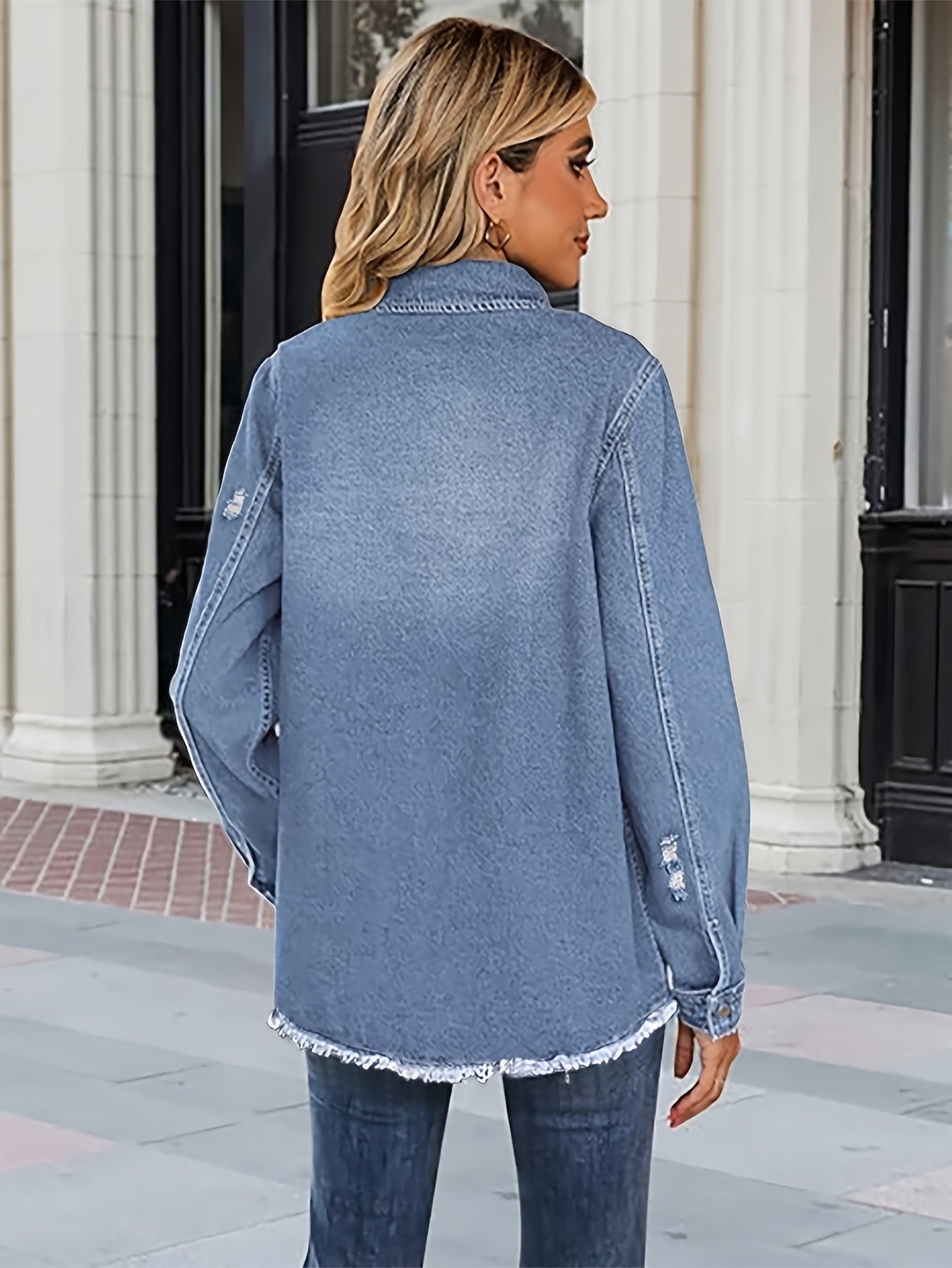 Washed Out Women's Denim Jacket with Pockets; Boyfriend Style; Distressed Look.