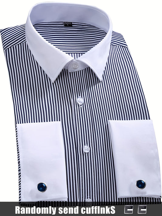 2025 New Men'S French Shirt Double-Barrel Sleeve Business Formal with Premium Cufflinks, Wedding Banquet Office Elegant Slim Fit