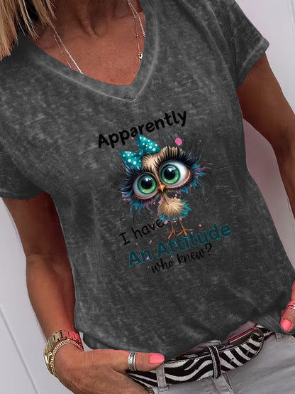 Casual V-Neck Short Sleeve T-Shirt | Featuring a Funny Chick Print, Perfect for Home, Going Out, or as a Gift for New Year, Valentine'S Day, and More