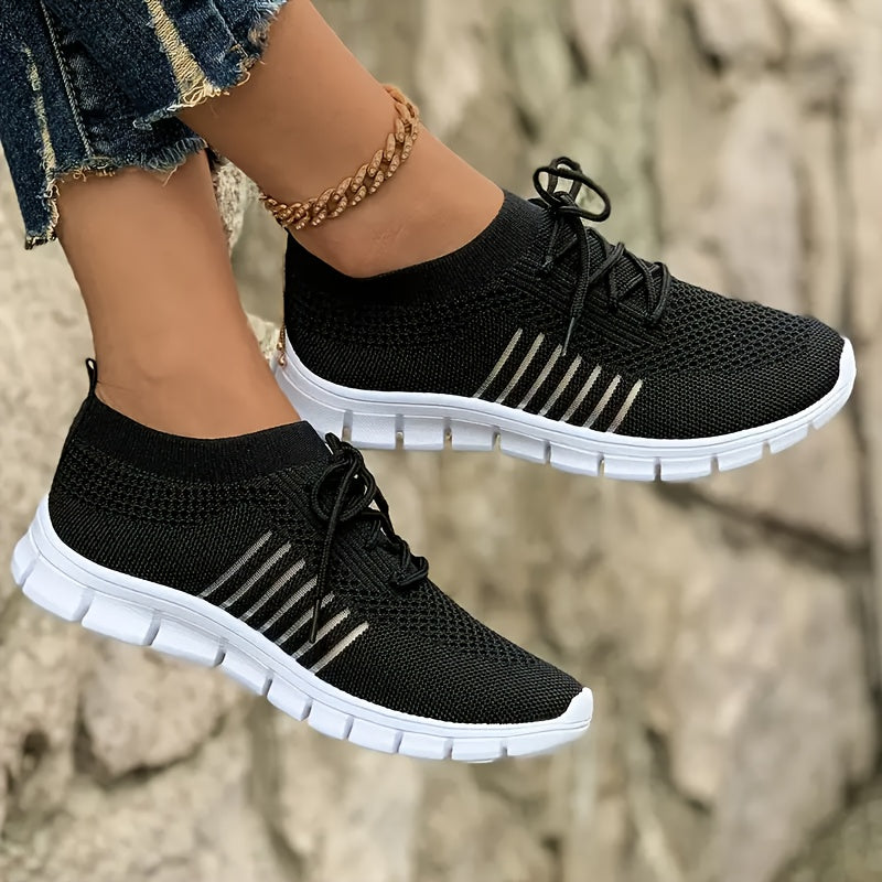 Fashionable Women'S Casual Comfortable Flat Sneakers, 2026 New Arrival Knitted Breathable Casual Low-Top Running Shoes, Fashionable Shock-Absorbing Rubber Sole Sports Shoes