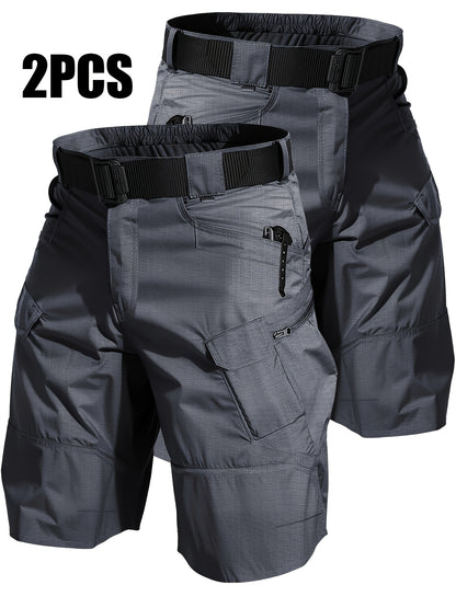 2pcs Cargo Shorts for Men Outdoor Casual Hiking Work Shorts with Multi-Pocket (No Belt)