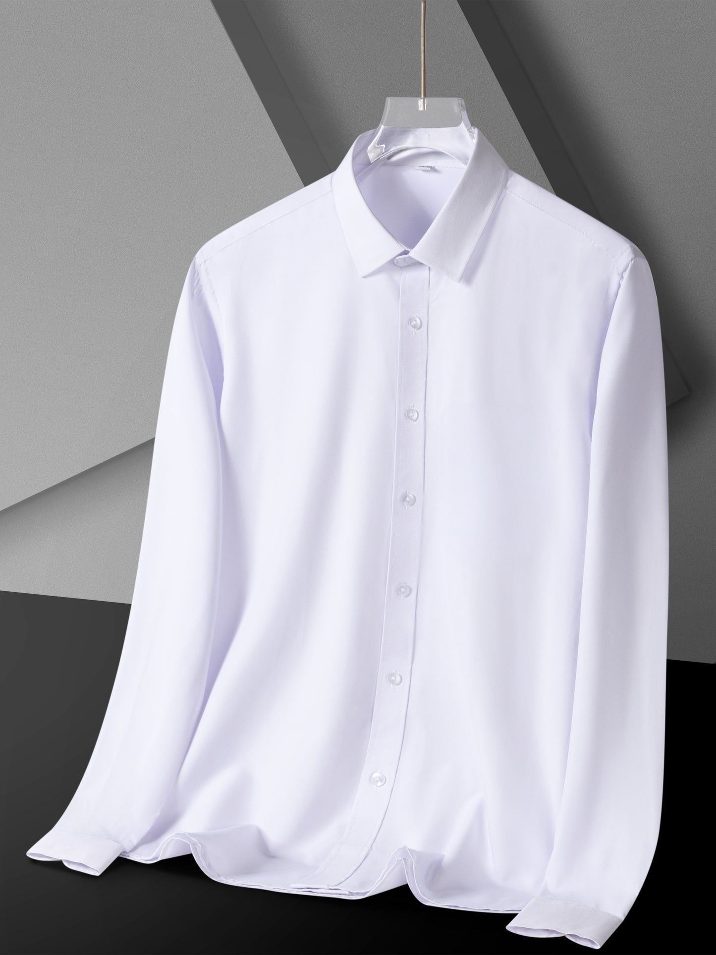 Men'S Long Sleeve Solid Color Business Dress Shirt, Elegant Collar, Stretch Fabric, Regular Fit, Single Button Front, Casual Outwear, Adult Sizes, Woven