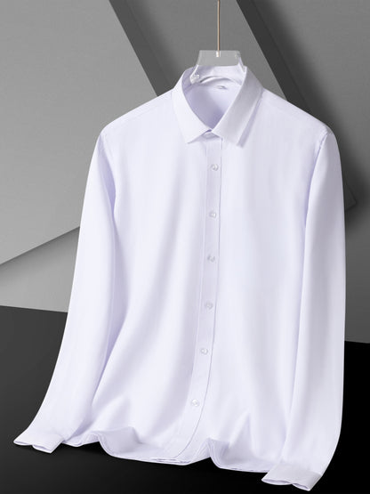 Men'S Long Sleeve Solid Color Business Dress Shirt, Elegant Collar, Stretch Fabric, Regular Fit, Single Button Front, Casual Outwear, Adult Sizes, Woven