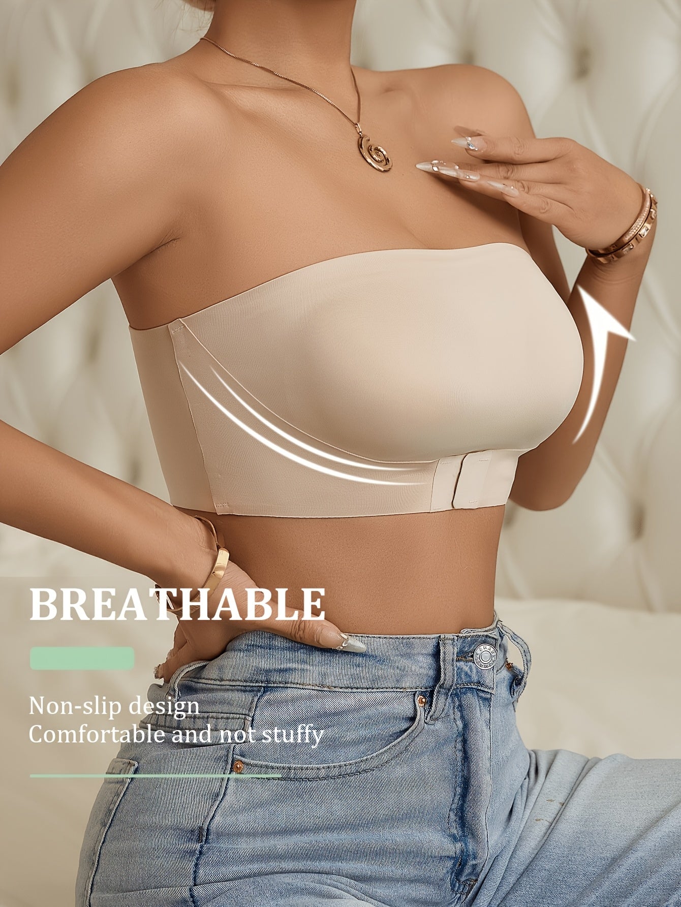 2pcs of Strapless Elegant Ladies Dress Bra - No Steel Ring, Front Buckle Design Comfortable and Not Embarrassed, Removable Bra Pad Style, Invisible Fit Does Not Show, with Strapless Dresses, Halter Dresses Exclusive Underwear!