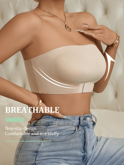 2pcs of Strapless Elegant Ladies Dress Bra - No Steel Ring, Front Buckle Design Comfortable and Not Embarrassed, Removable Bra Pad Style, Invisible Fit Does Not Show, with Strapless Dresses, Halter Dresses Exclusive Underwear!