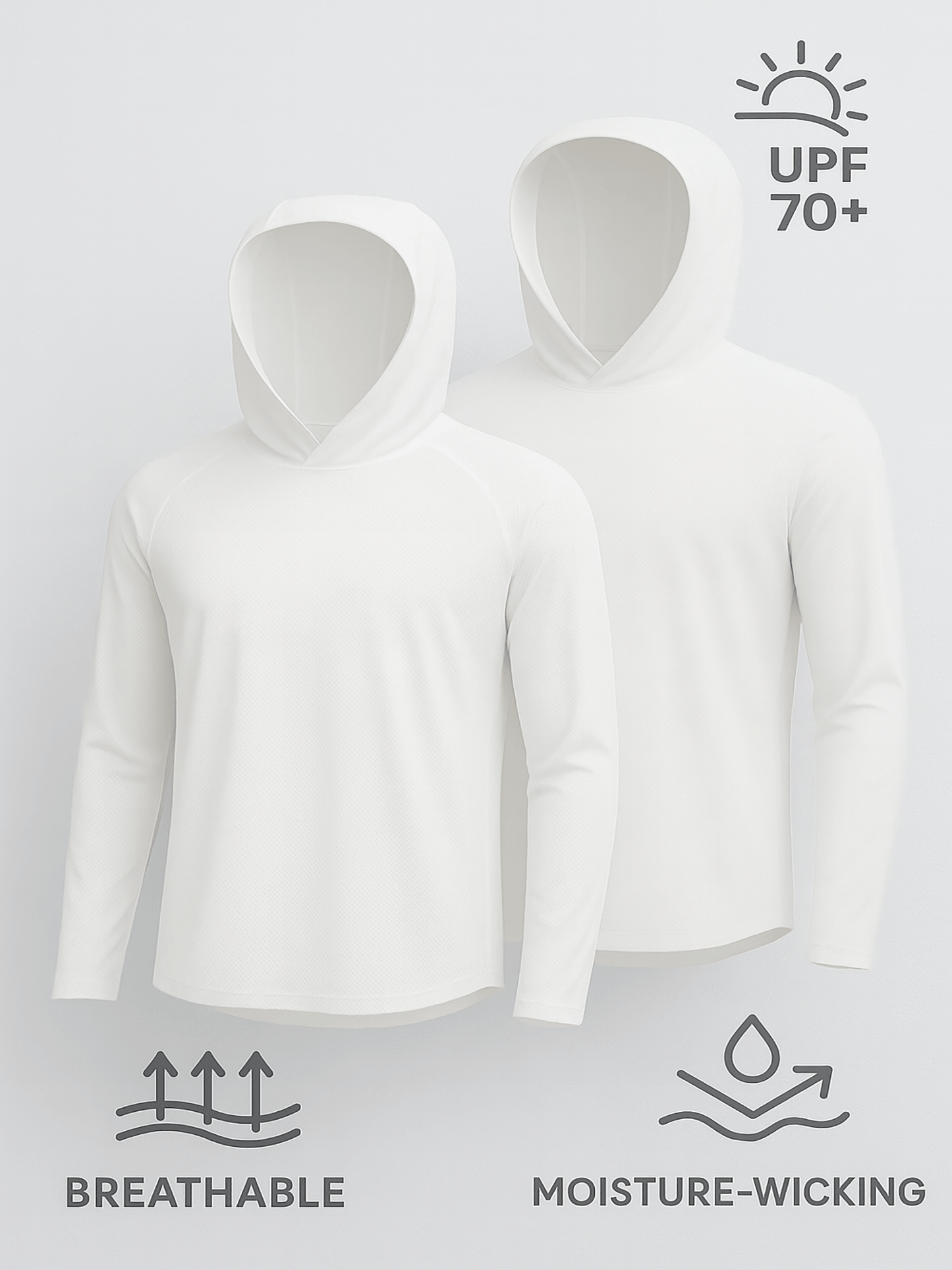 2 PACK Quick-Dry Long Sleeve with Hood Shirt – SPF 70+ Sun Protection, Lightweight & Breathable, Moisture-Wicking Outdoor Performance Top for Hiking, Fishing, Running, Beach