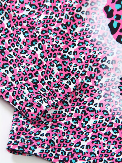 Girls' 2pcs Set Long Sleeve Top and Jeggings with Butterfly & Leopard Print, Crew Neck Pullover, Regular Fit Knit Polyester 95% with 5% Elastane, Long Length, for Spring/Fall Casual Wear, for Outdoor, Perfect for Outdoor