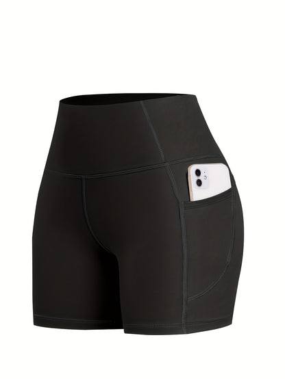 6-pack Plus Size Women'S Sports Shorts High Waist Hip Lifting Yoga Shorts With Pocket Three-quarter Pants Gym Running Exercise Fitness Shorts
