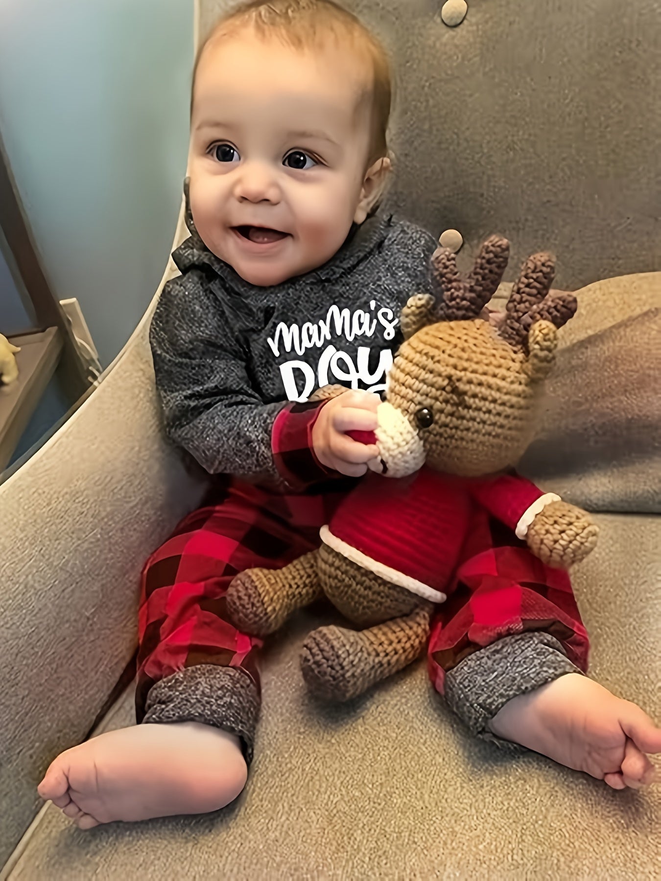 Kukitty Baby Boy Clothes 'Mama'S Boy' Letter Printed Hoodie Sweatshirt Tops And Plaid Pants, 2pcs Fall Winter Outfit Set, for Outdoor