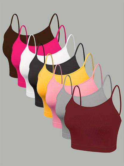4/8pcs Solid Color Side Stripe Sexy Strapless Women'S Outerwear Camisole Daily Bra&Seamless Stretch Spaghetti Straps Sports & Casual Tank Top Bra Without Steel Ring&Women'S Underwear And Lingerie