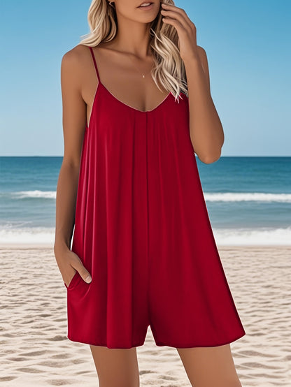 Women'S Thin Strap Yoga Jumpsuit, Casual Sports Round Neck Loose Jumpsuit, Floral Print, With Pockets, Suitable For Casual Outdoor, Parties, Running, Vacation, Beach, Daily Life, Women'S Summer Clothing