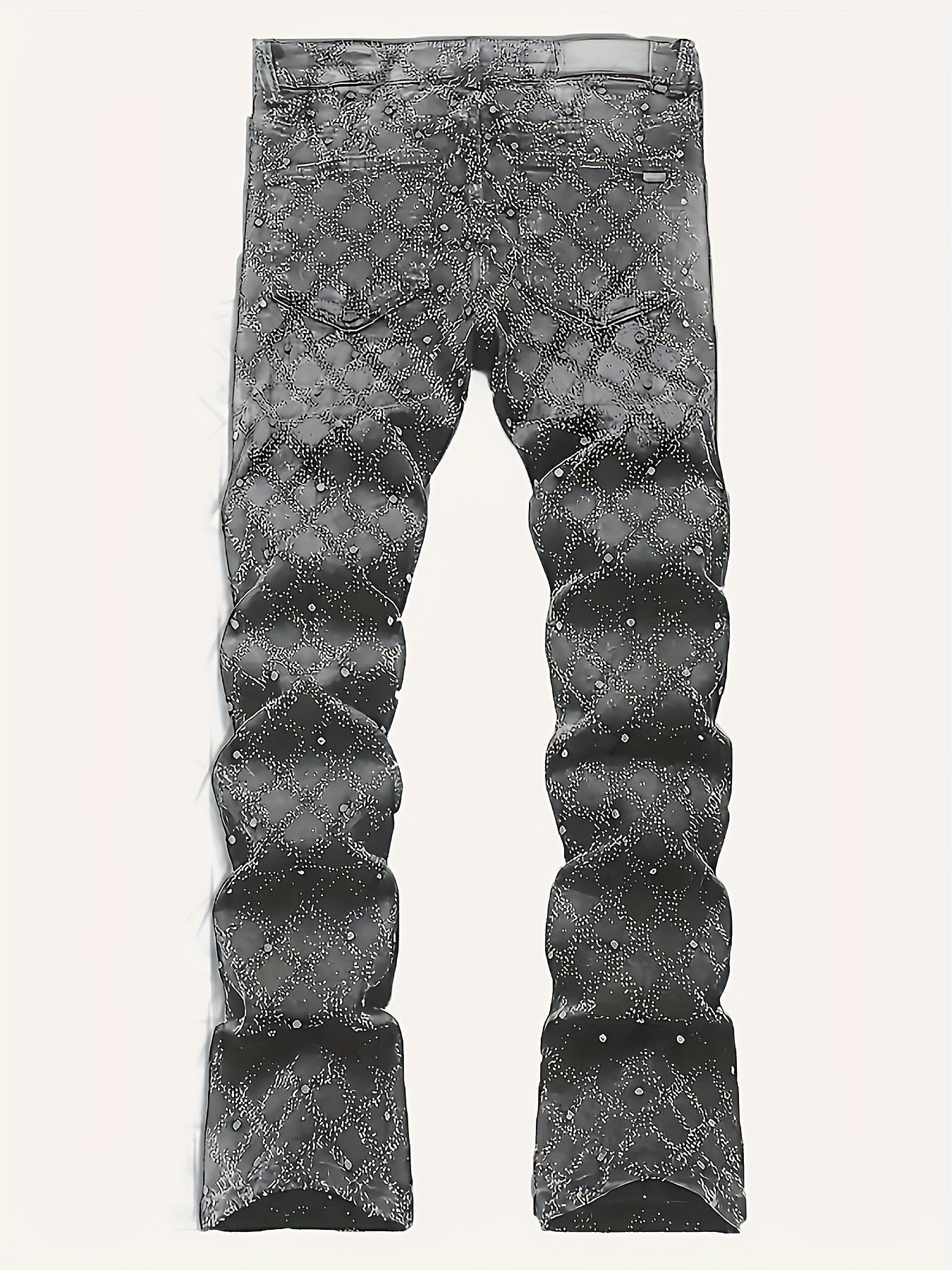 Y2K Men's Shiny Rhinestone Embellished Stretch Slim-Fit Jeans, Casual Street Style Hip-Hop Skateboarding Rap Pants, Machine Washable - All-Season Wear