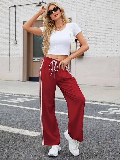 Womens Side Striped Pants Wide Leg Drawstring High Waist Sweatpants Hudson Canyon Stripe Pants with Pockets
