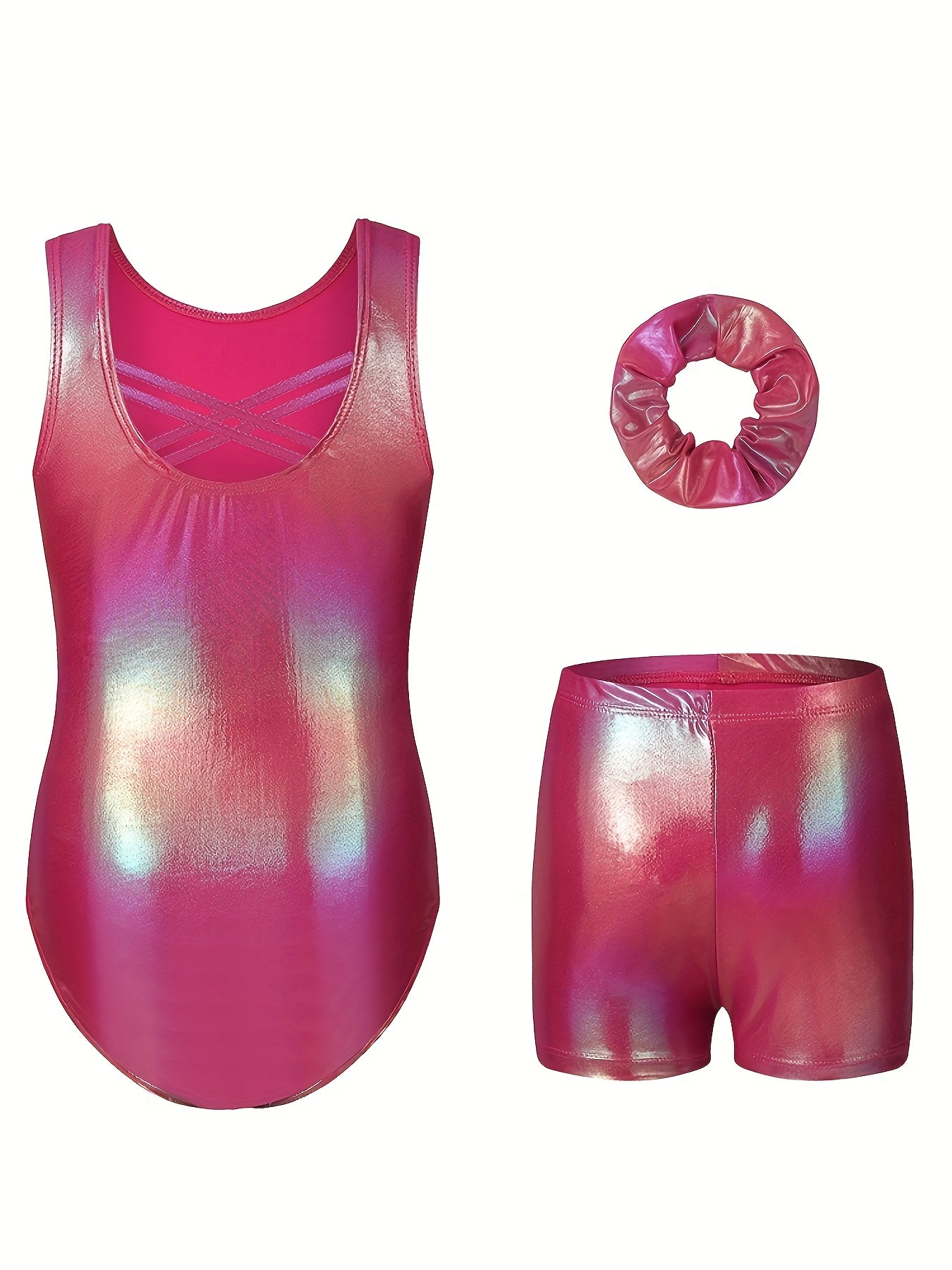 Girls' Sleeveless Gymnastics Bodysuit + Shorts + Headwear, Perfect for Outdoor