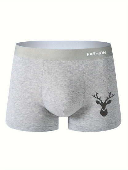 4pcs Men's Boxer Briefs, Animal Print, Casual High Stretch Knit Fabric, Polyester 92% Spandex 8%, 125gsm, Trendy Plus Size Shortie Underwear