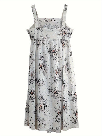 Plus Size, Plus Size Floral Print Tank Dress, Casual Sleeveless Maxi Dress for Spring & Summer, Women's Plus Size Clothing