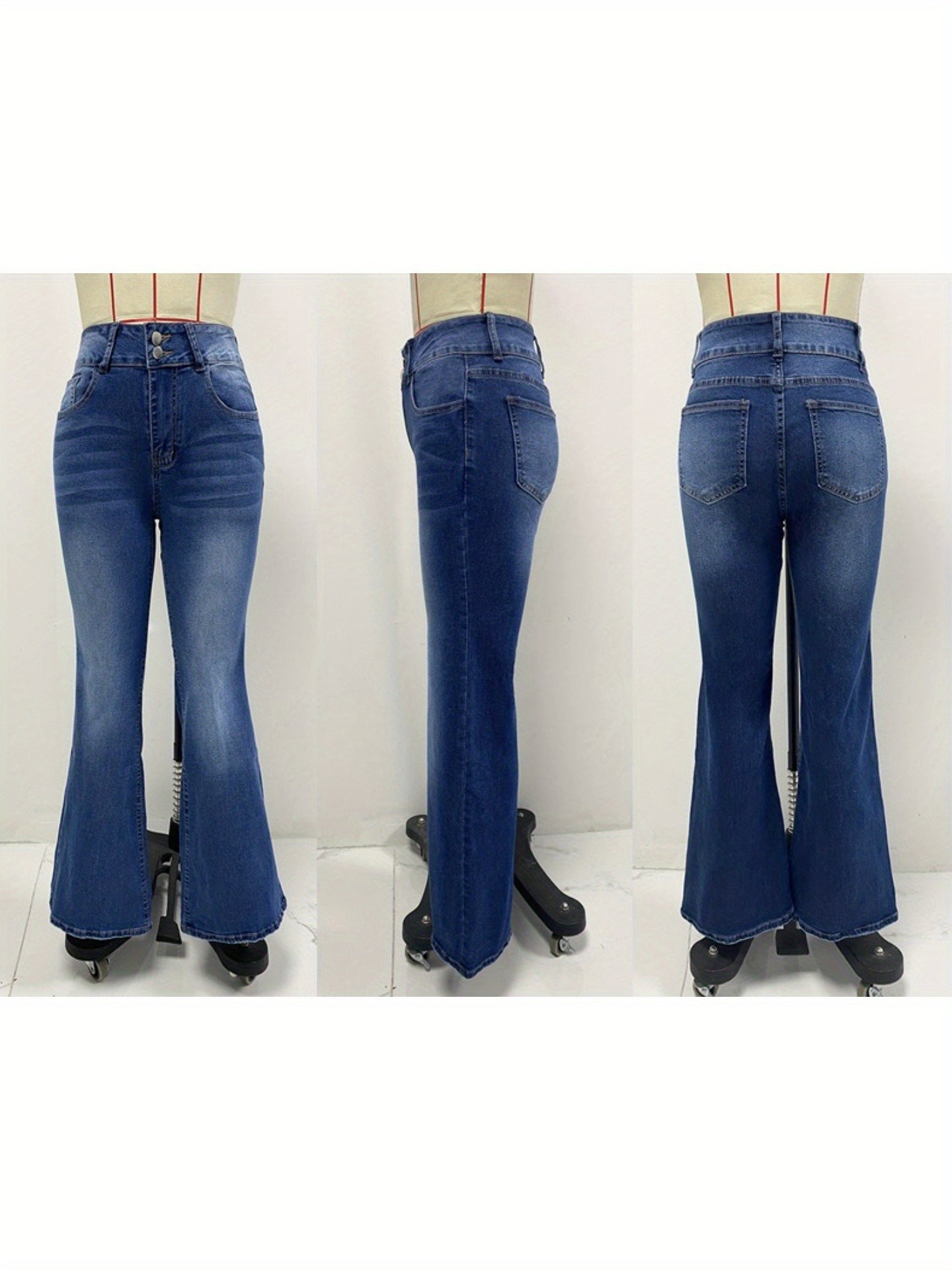 1 Pair Women'S Retro Stretch Washed Bootcut Jeans, Streetwear Style Flared Denim Trousers, S-XXL