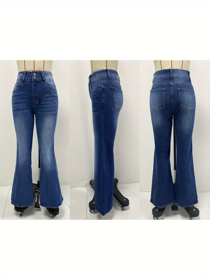 1 Pair Women'S Retro Stretch Washed Bootcut Jeans, Streetwear Style Flared Denim Trousers, S-XXL