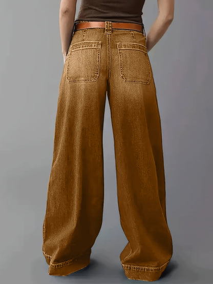 [High Waist Stretchy Jeans] 1pc Women's Casual High Waist Stretchy Wide Leg Jeans - Loose Denim Pants, Breathable & Comfortable for Daily Outings, Shopping, Casual Gatherings (Sizes S-XXL)