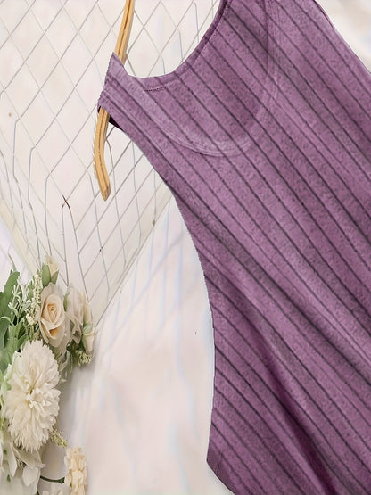 Large Size Three-Piece Set of Ribbed Vest and Home Skirt