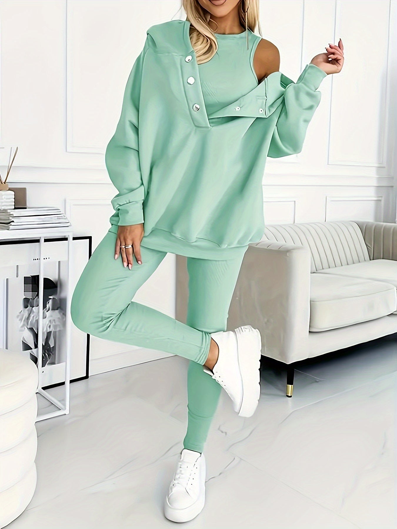 Women'S Spring And Autumn Sportswear Hoodie Slim Pants Two-Piece Set