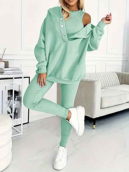 Women'S Spring And Autumn Sportswear Hoodie Slim Pants Two-Piece Set