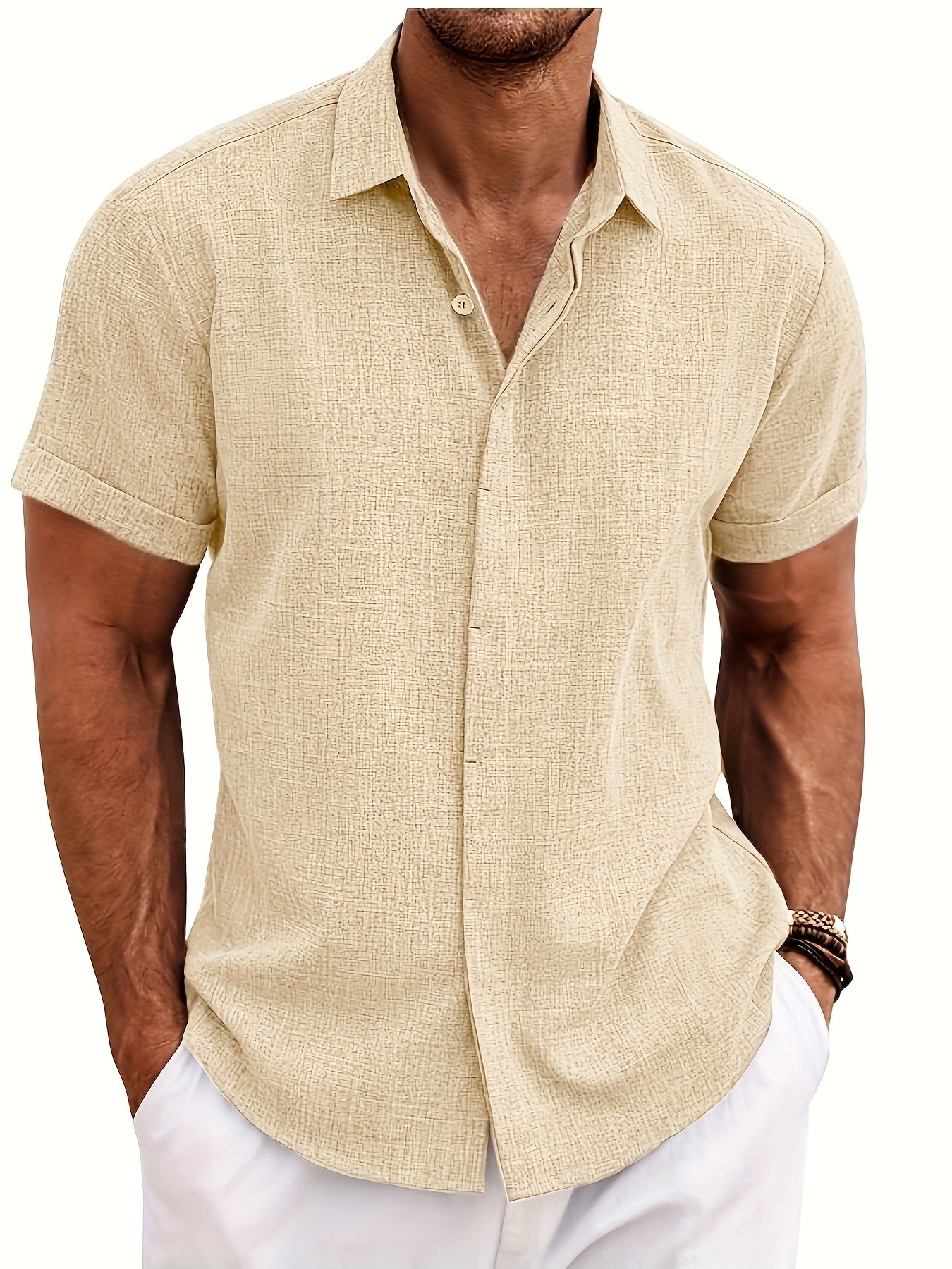 Men's Plus Size Double Placket Short Sleeve High Quality Shirt, Suitable for All Seasons, Home Short Sleeve Turn Collar Shirt, PLUS SIZE