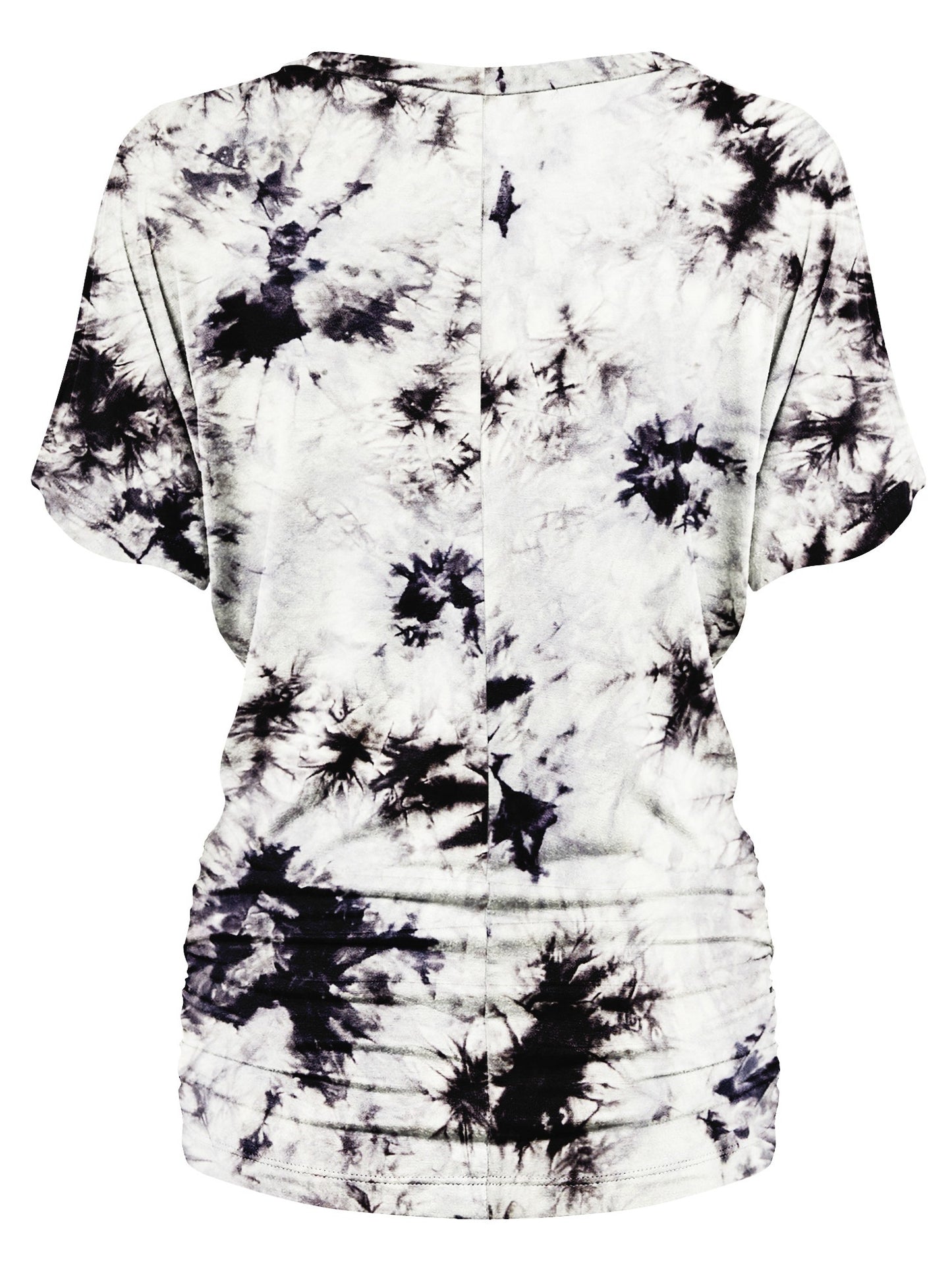 Women's Short Sleeve V Neck Tie-Dye Dolman Top w/Side Shirring
