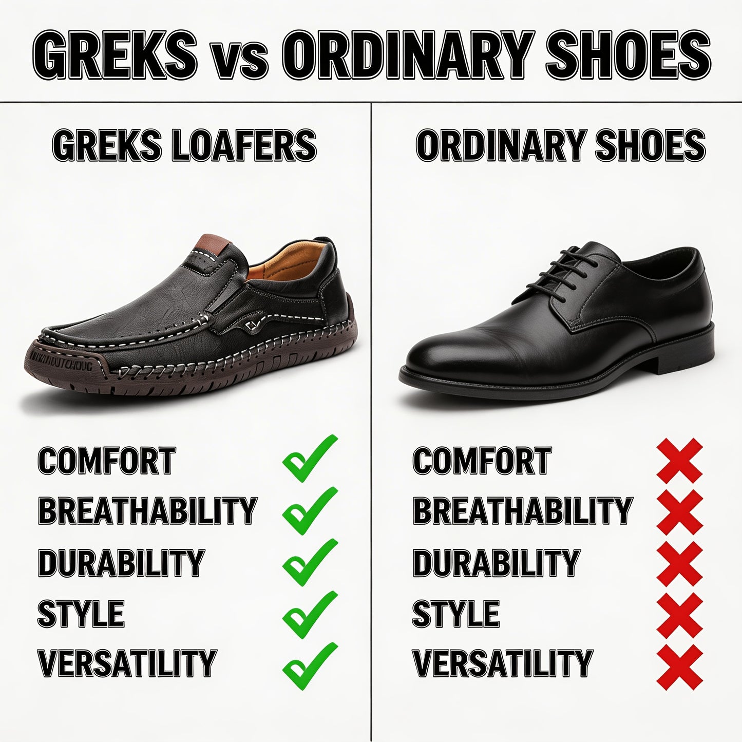 GREKS New Hand-Stitched Men's Outdoor Casual Shoe Slip-On Flat Shoe Spring Low-Cut Breathable Plus Size Loafers