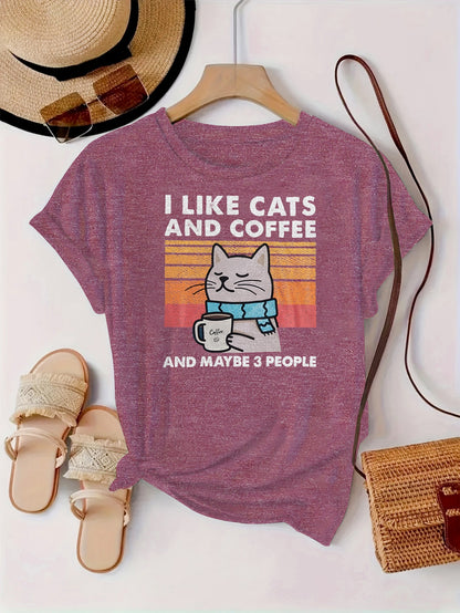 Women'S T-Shirt Featuring a Cartoon Cat with a Blue Scarf, Designed with a Trendy Print. It'S Soft, Comfortable, And Gentle on The Skin, Making It Perfect for Casual And Sporty Looks. This Versatile Round-Neck