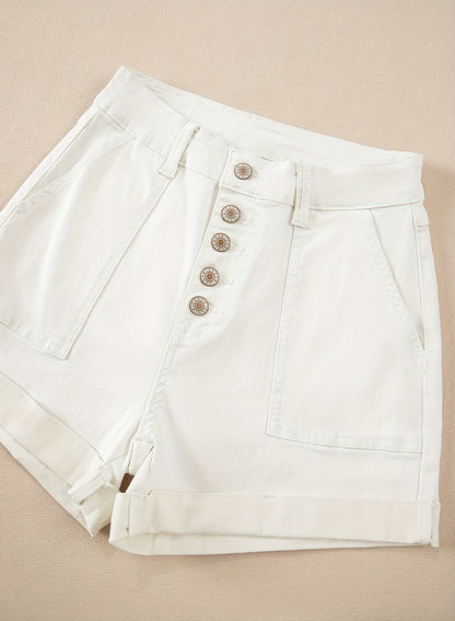 Women's White Denim High-Waist Slim-Fit Shorts - product view 11